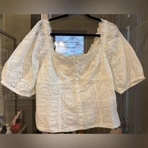 GAP White Eyelet Corset Top with Puff Sleeves